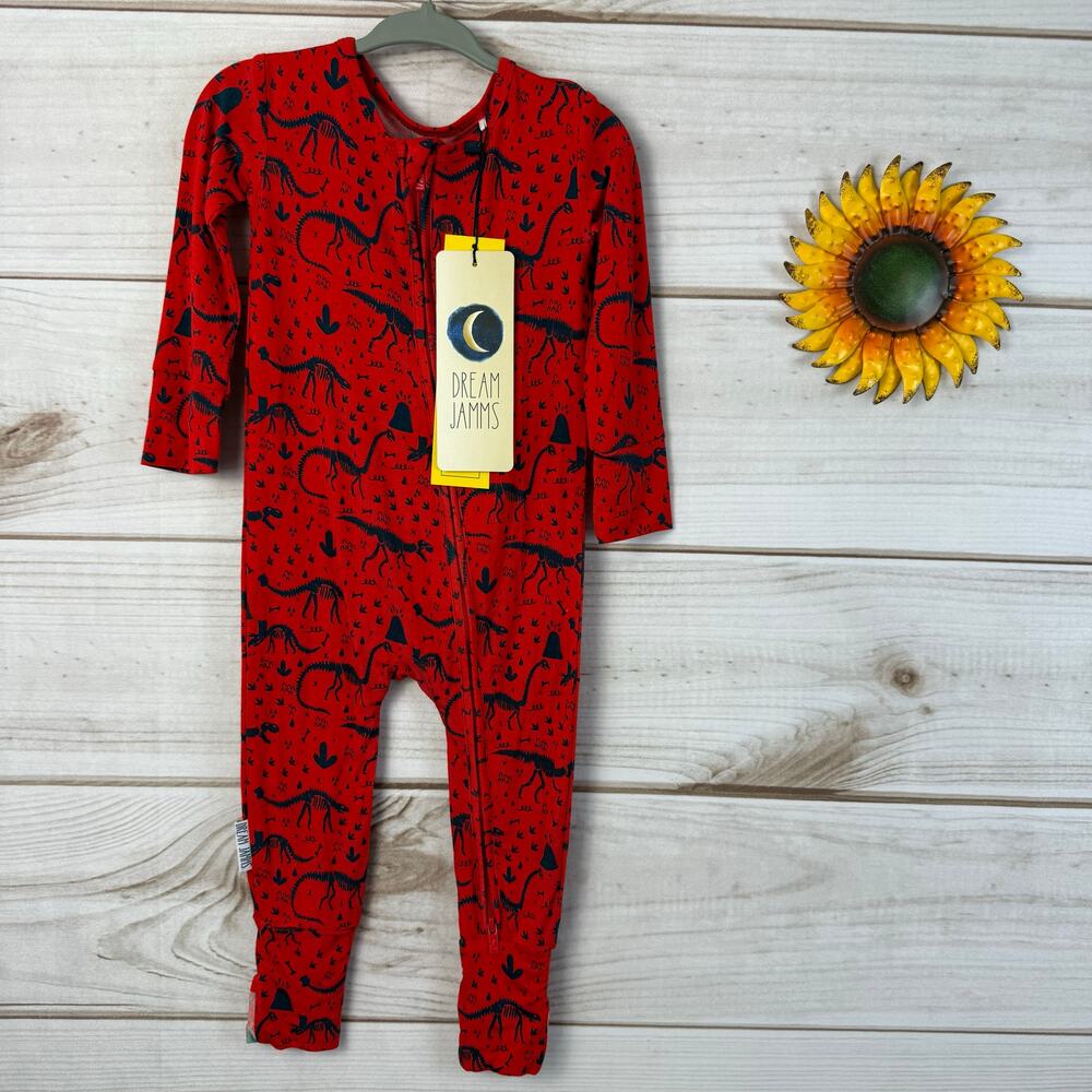 Dream Jamms Kids Red Dinosaur Print Long Sleeve Footed Pajamas Sleepwear 12-18M